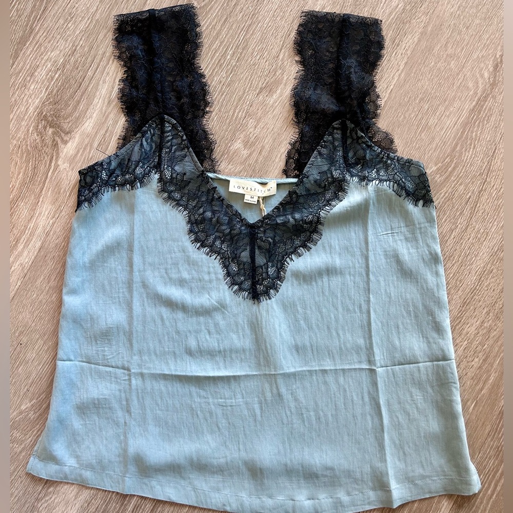 Lovestitch Light Blue Satin Lace Cami Tank Medium NWT